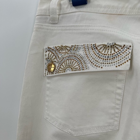 Blanc White Boot Leg Denim Silver/Gold Studs & Stones Ladies 10 NEW - Picture 13 of 14
